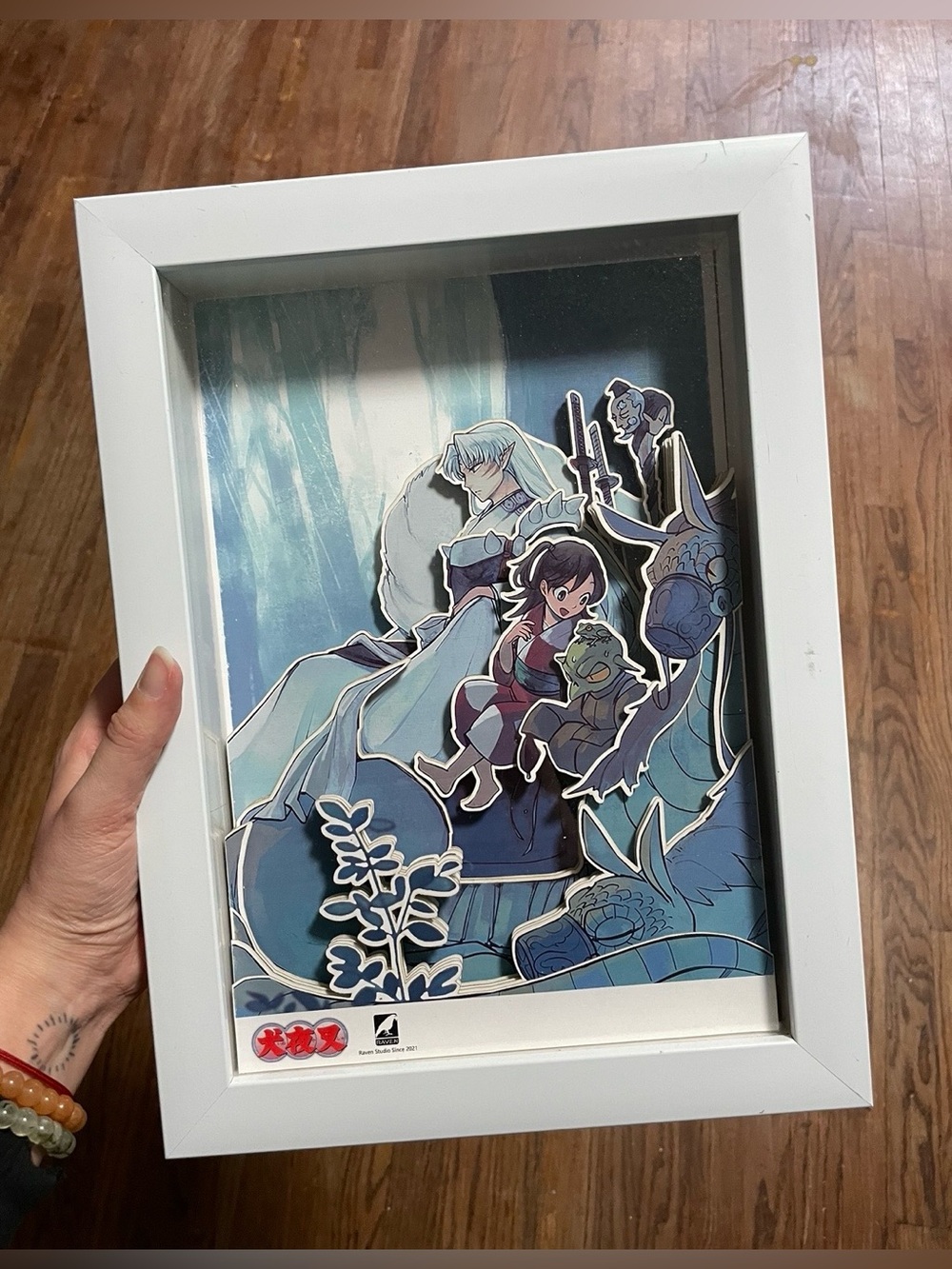 White Framed Blue Anime Art Print